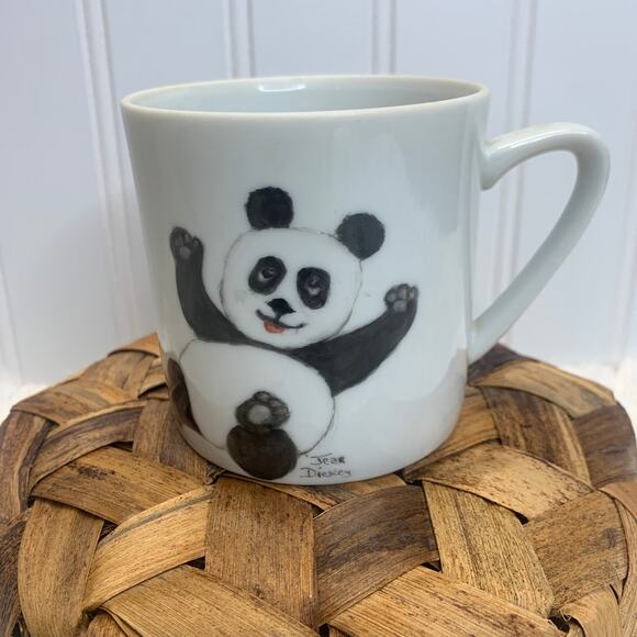 Panda Coffee Cup Mug White Black Handpainted 3" x 3" - Picture 1 of 6